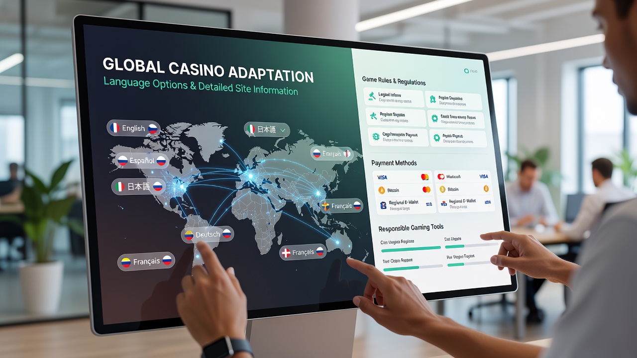 Close-up view of a casino website interface displaying detailed game rules and multilingual support options