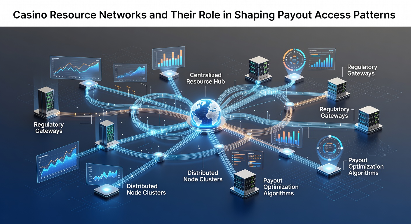 Diagram showing interconnected casino resource networks linking payment processors, regulatory databases, and player accounts across global platforms