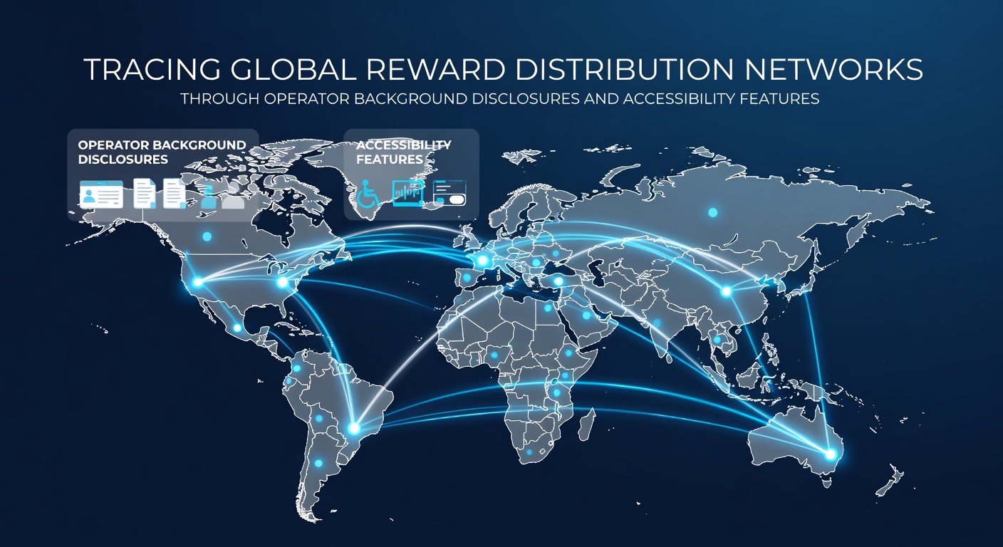 Network visualization showing interconnected nodes representing global reward distribution pathways linked to operator background data