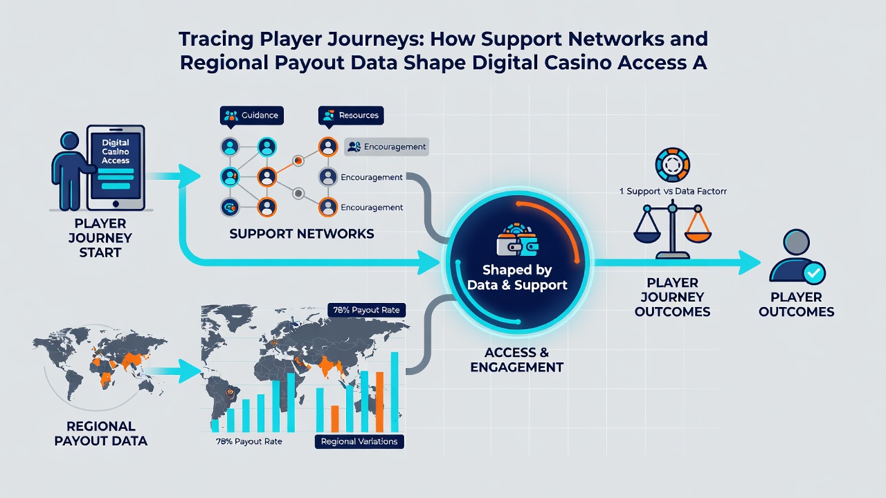 Illustration of interconnected support networks linking players across different countries with payout data overlays